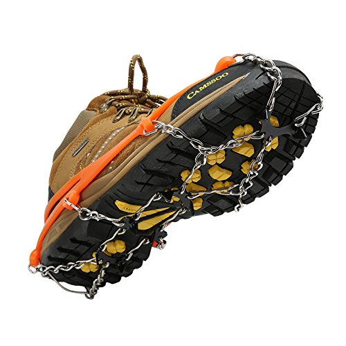 Cosyzone Crampons Traction Cleats Ice Grips Spikes for Shoe/Boots Safe for Walking, Jogging, Climbing Fishing Hiking-Orange (1 Pair)
