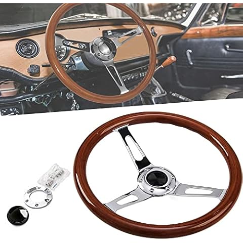 Hodenn 350mm 14inch Wood Steering Wheel with Horn Kit Fit for Chevy Classic Cover