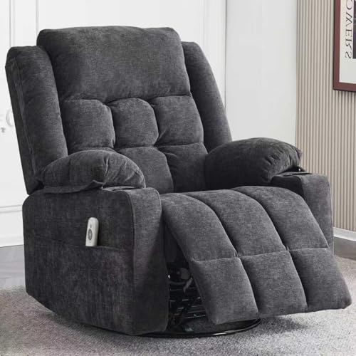 Ketaiyou Power Swivel Rocker Recliner Chair for Adults with Massage and Heat, USB and Type-C Ports, Infinite Position, Electric Glider Reclining Single Sofa Chair for Living Room(Dark Grey)