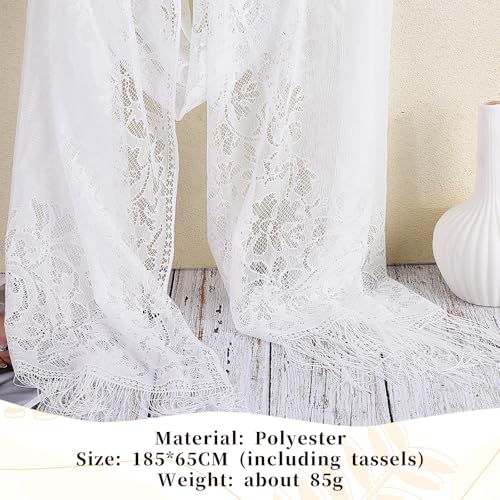Sheer Shawl, White Lace Shawl, Summer Evening Scarf Formal Soft Floral Scarf Mesh Fringe Wraps with Tassels Suitable for Women's Wedding Evening Party Dress and Daily Matching2