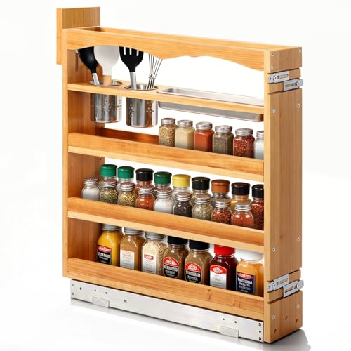 5" Pullout Spice Organization for Cabinet, 4-Tier Solid Wood Pull