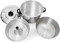 Panela Multifuncional 3 em 1, Alumínio Polido, 2,5L, Conjunto com Forma para Banho-Maria, Cesto Vapor e Panela Principal, Ideal para Pudins, Legumes e Receitas do Dia a Dia