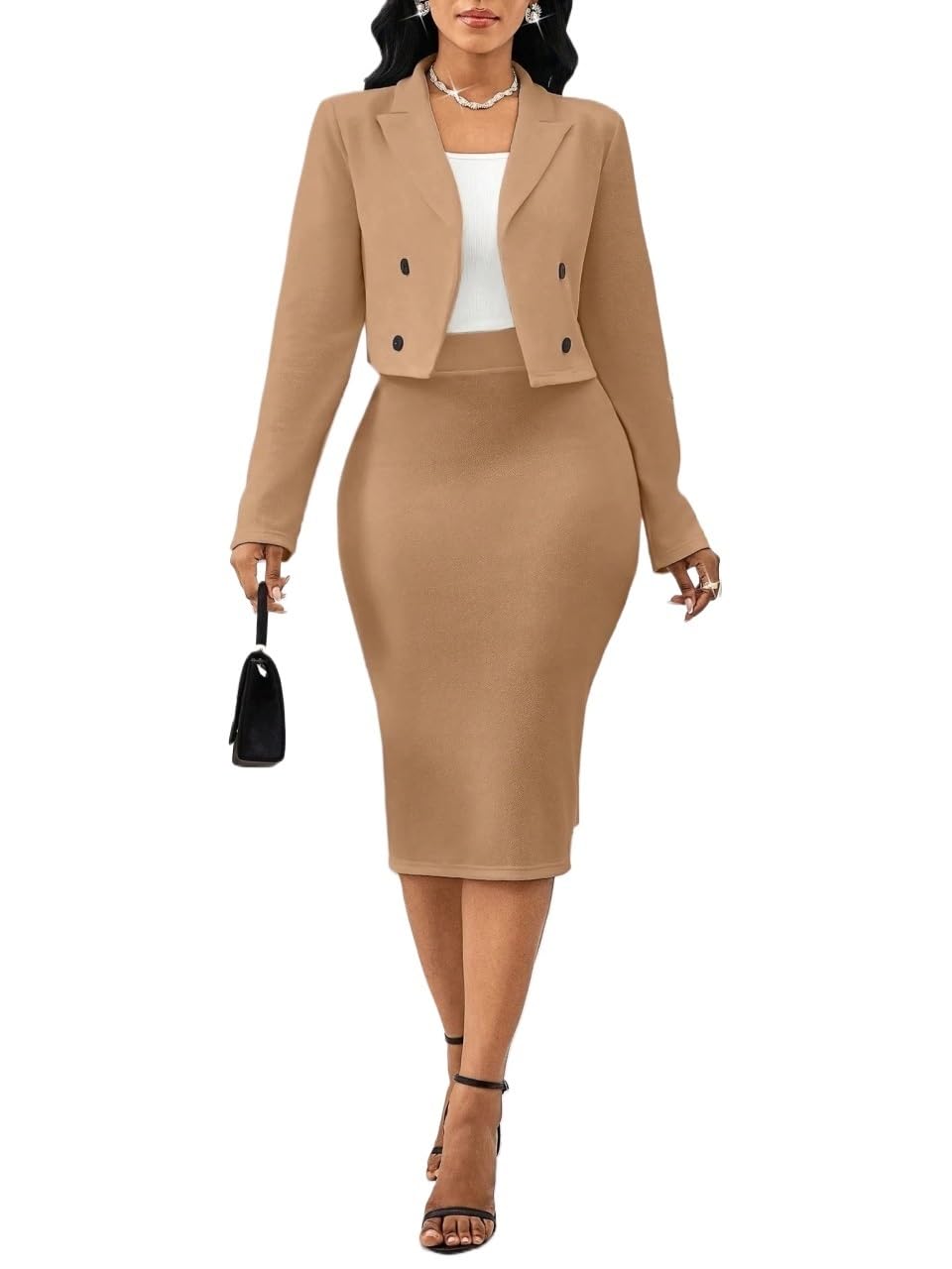 Elegant Solid Blazer Long Midi Skirt Womens Basic Versatile Trendy Skirt
