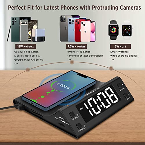 Peakeep Loud Alarm Clock With Wireless Charging And Usb Port, For Heavy Sleepers Adults, Dimmable Easy Set Digital Desk Clock For Bedroom Bedside (Black) #TOP1