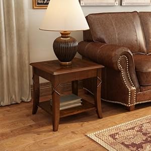 PADMA HOUSE Solid Wood End Table with Shelf Vintage Rectangle Sofa Side Table with Dual Hourglass Tabletop Apartment Telephone Table with Curved Legs for Living Room 197 177 197in