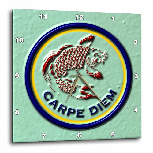 3dRose Funny Carpe Diem with Koi Carp- Photo of Tile Design- Flat 2D Image 10x10 Wall Clock