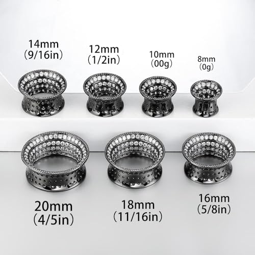 Casvort 2 PCS Hypoallergenic 00g Black Classic Full of Zirconia Single Flare Ear Tunnels 10mm Vintage Brass Versatile Ear Plugs Wedding Body Piercing Jewelry by Casvort - Used condition - Image 5