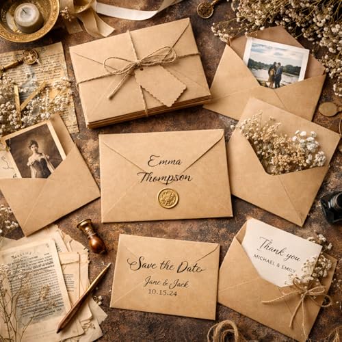 Image of Celebrations Vintage Brown Kraft Paper Envelope For Wedding Invitations, Love Letters & Romantic Messages, Old-Style Envelope for Wedding Cards, Invitations & Letters - Pack Of 15