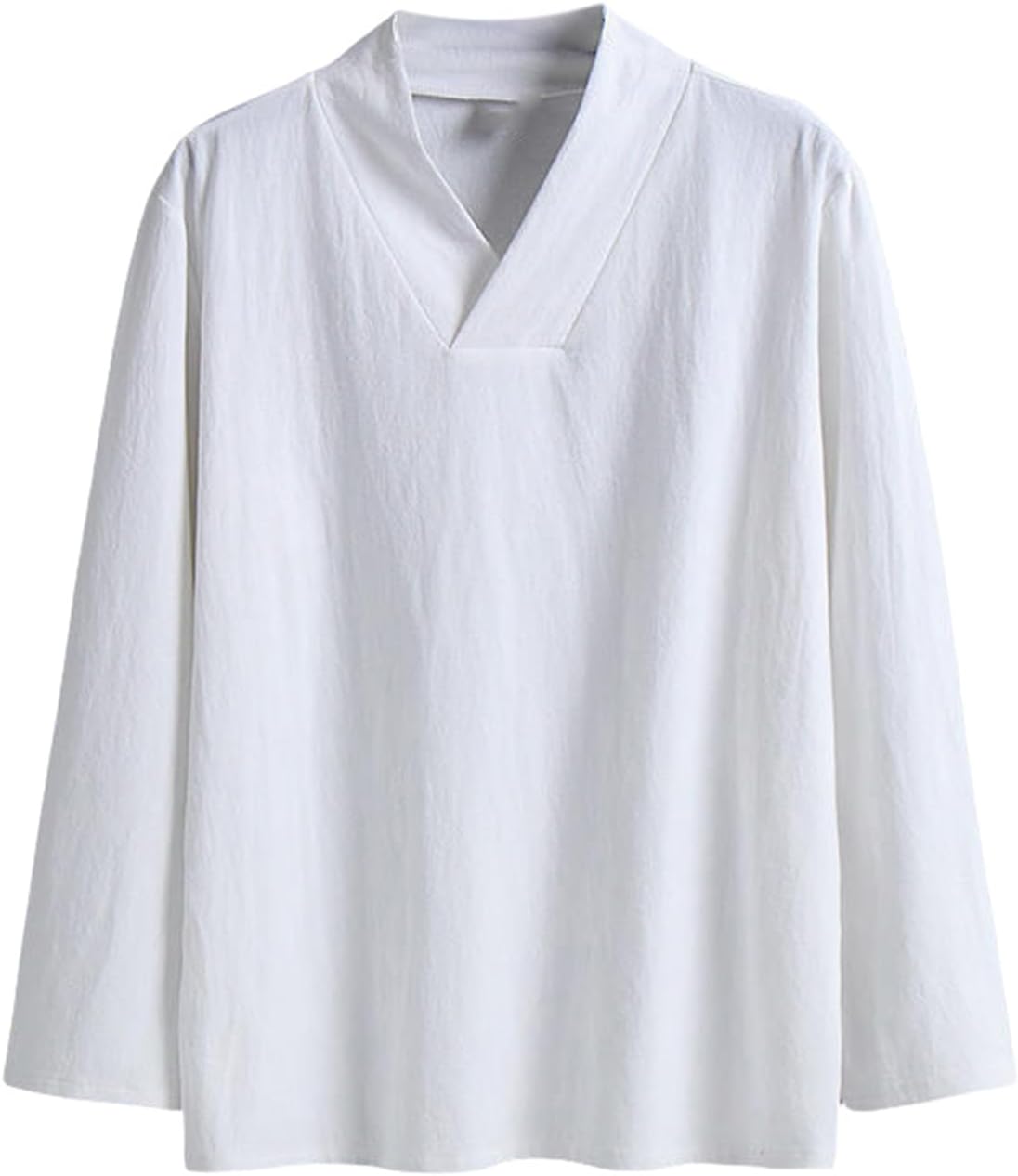 Men's Spring Chinese Style Cotton Linen Long Sleeve Hanfu Vintage Layman Zen V-Neck Shirt