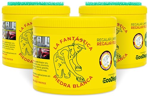 Pack 3x900 g La Fantástica Piedra Blanca Original | Arcilla de Limpieza Multiusos | Fórmula Alemana + 6 Esponjas de Regalo