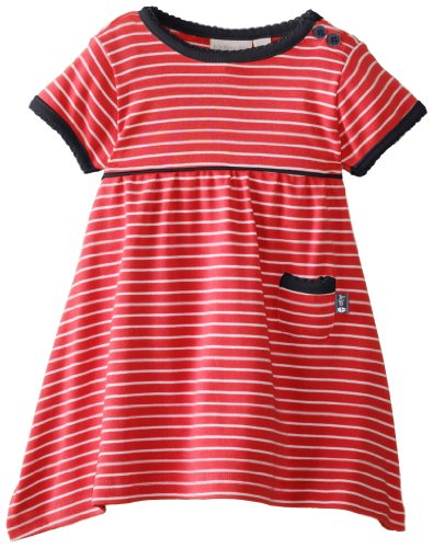 JoJo Maman Bebe Baby-Girls Newborn Essential Summer Dress, Strawberry/White Stripe, 6-12 Months