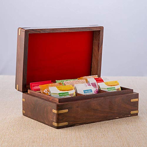 Rusticity Wooden Spice Storage Box, Kitchen Storage Box, Tea Bag Box Organizer, Decorative Box, Multipurpose Storage Chest, Kitchen Storage Box with 9 Compartment| Handmade Storage Box| (9x6 in)
