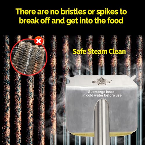 Image of XUDAKAIXIN Grill Brush Bristle Free,BBQ Replaceable Scraper Cleaning Head,Safe Grill Accessories for Cast Iron Grates /Porcelain /Weber Gas /Charcoal Grill,Grill Brush for Outdoor Grill-Yellow