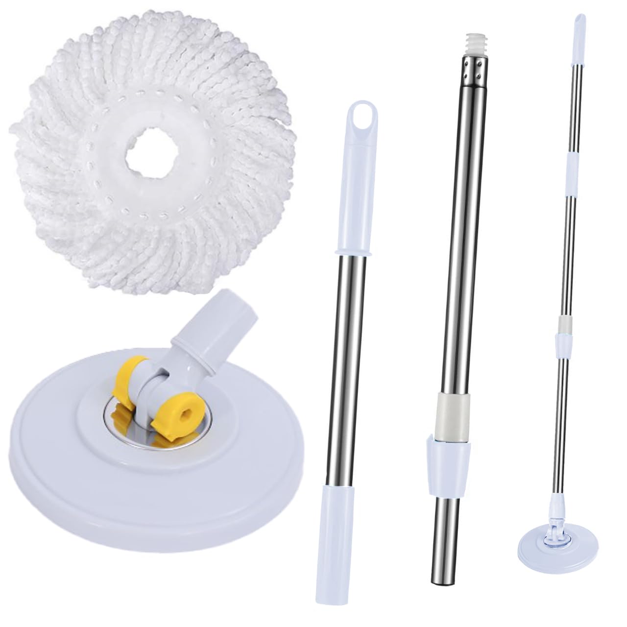 Zalcoon Spin Mop Replacement Stainless Steel Handle, Base and Refill for 360° Mop, Refill, handle & Base Replacement Round Shape shape spin mop Standard size (Grey)