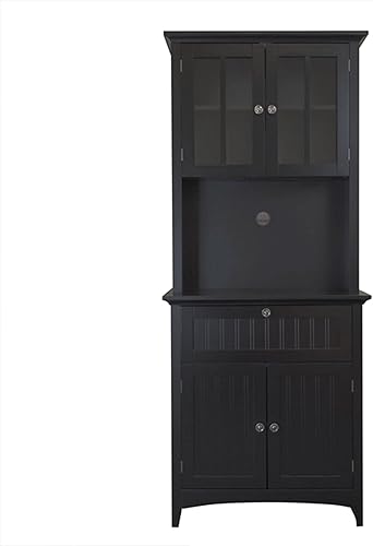 Miniatura 4 de American Furniture Classics OS Hogar y Oficina Puertas de Vidrio Enmarcadas y Cajón en Negro Cocina Buffet con Hutch