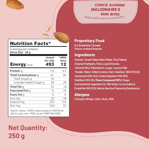 Image of Fit & Flex Choco Almond Mini Bites with Oat Rich Multigrain, High Fibre and High Protein, No Artificial Colours & Flavours Granola Bars - As Seen on Shark Tank India - 70 g (Pack of 1)