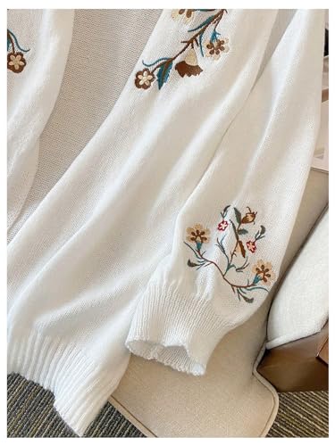 Image of SHENHE Women's Plus Size Floral Embroidered Cardigan Oversized Open Front Crochet Knit Cardigan Sweater Beige 2XL