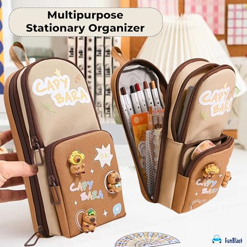 Image of FunBlast Pencil Pouch for Kids, Girls - Capybara Large Capacity Multipurpose Stationery Zipper Pouch for Kids & Adults, Kawaii Aesthetic Pencil Case Organizer, Cute School Supply Bag