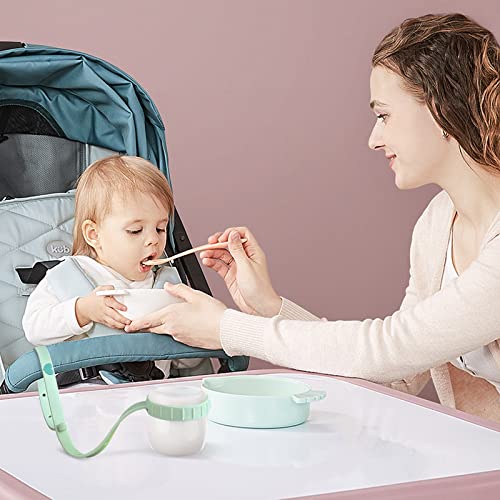 Image of Toy Straps for Baby, 5 Pack Spoon Toy Bottle Bungees with Toddler Utensil, Silicone Pacifier Clips Harness Straps for High Chair, Strollers, Shopping Trolley,Cars,Hanging Baskets,Cribs,Bags-All Green