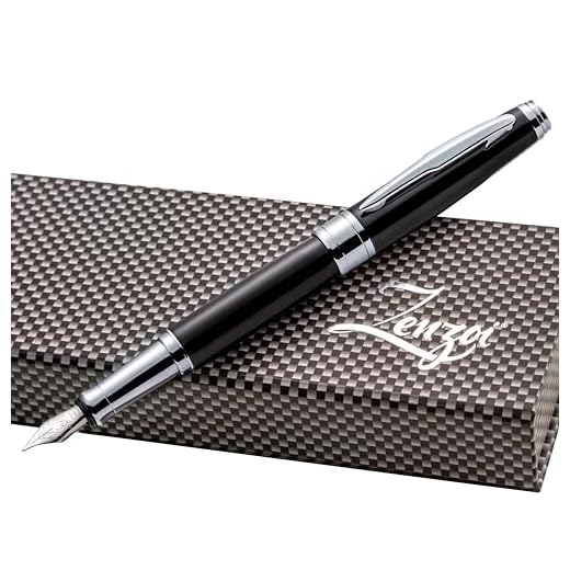 ZenZoi Black Fountain Pen | Luxury Fountain Pen, Executive Pen for Men, Women | Pen Gift Box W/Refillable Metal Pen, Fine Nib, Converter & 2 Ink Refill | Elegant, Quality, Fountain Pens for Writing
