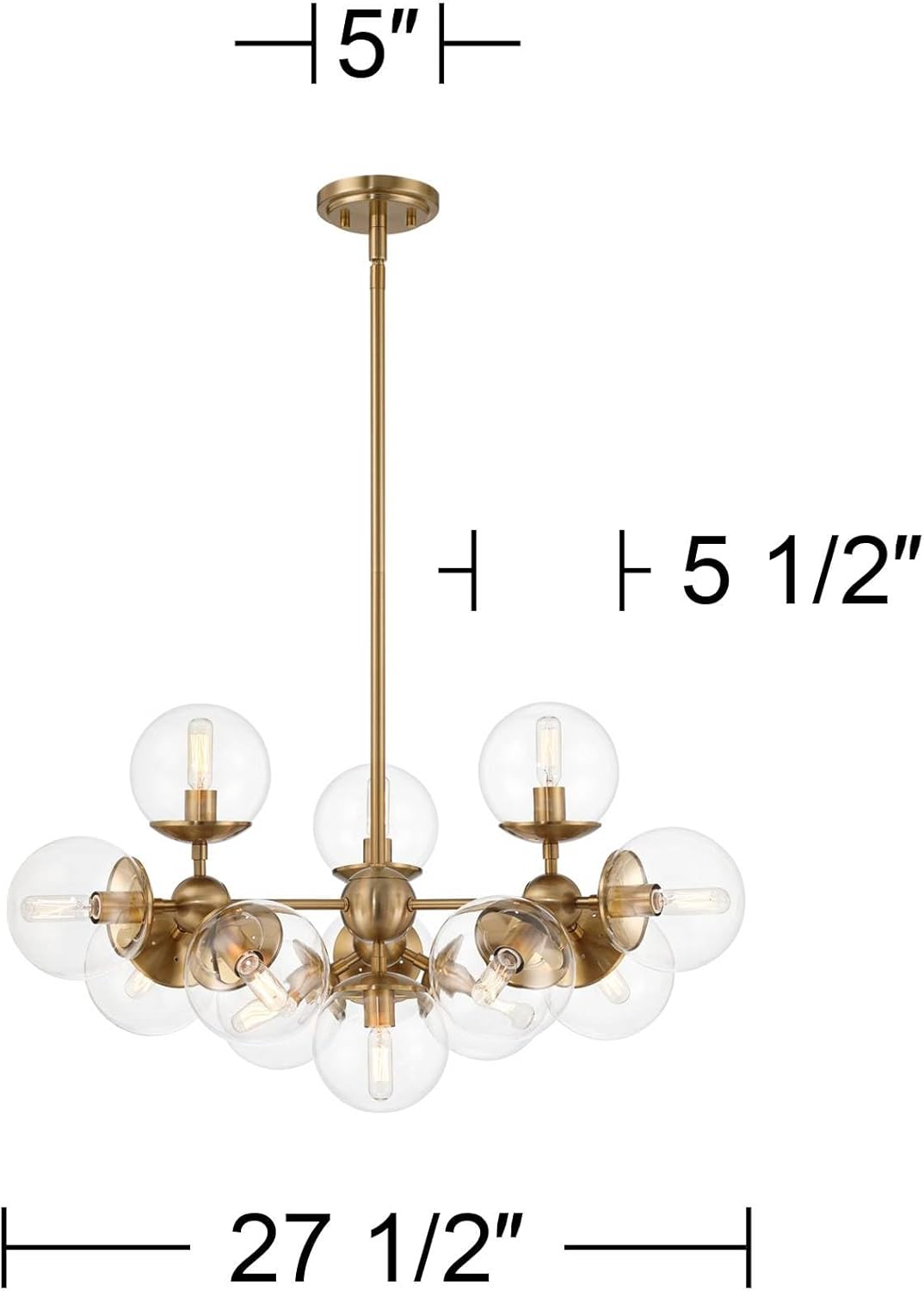Possini Euro Design Cosas Warm Brass Sputnik Chandelier Lighting 27 1/2" Wide Modern Industrial Clear Glass Globe Shades 13-Light Fixture for Dining Room House Foyer Kitchen Entryway Bedroom