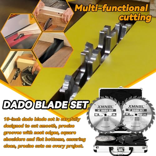 Image of 10 inch Stacking Dado Blade Set 24-Tooth,Dado Blades for 10 Inch Table Saw,Compatible with 10 Inch Table Saw,Dado Stack for Fine Finished Dados, Grooves, and Rabbets,Ranging From 1 /4'' to 13 /16''14 Pieces