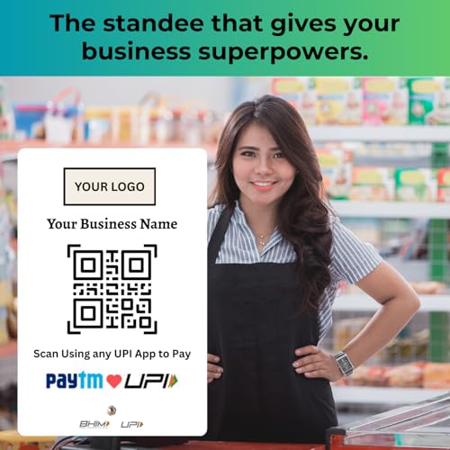Image of UPI Payment Standee | Custom Acrylic Stand with QR Code, Logo & Business Name | Compatible with All Major UPI App | Design 1