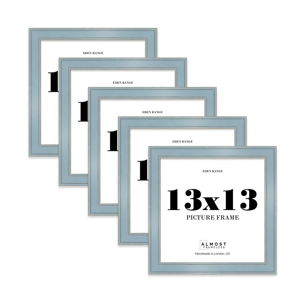 13x13 Cornflower Blue Picture Frame - Shabby Chic Photo Frame with Distressed Finish, Gold Trim, Wall Hooks, 37mm Edge - 5 Pack โ image 1