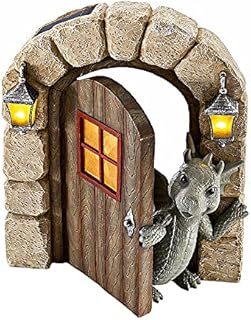 Garden Dinosaur Statue, Waterproof Resin Fairy Door Statue Ornament, Garden Dragon Open Door Statues for Garden Wall Tree Décor - 15.3x11.5x4.4cm