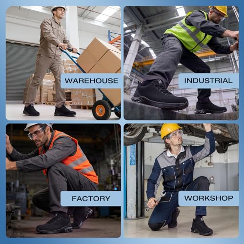 Image of Steel Toe Shoes for Men Lightweight Safety Work Shoes with Kevlar Puncture Resistant Midsole Comfortable Low Top Work Shoes for Warehouse Factory Light Construction