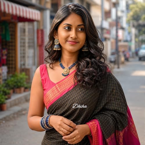 Image of Gadwal Cotton Silk Checked Saree for Women | Pure Kalyani Cotton Checked Saree with Zari Border Tassels & Blouse | Kanjivaram Linen Silk | Handloom Weave