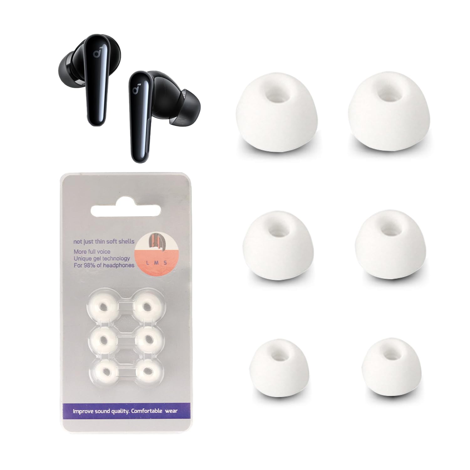 Replacement Earbuds for Soundcore Liberty 4 Pro by Anker,NOUKAJU Silicone Earbuds,S/M/L 3 Size,Earbuds Tips for Soundcore Liberty 4 Pro,3 Pairs(White)