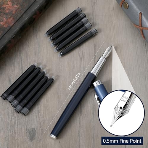 TIESOME Metal Fountain Pen Set, 0.5mm Fine Nib Fountain Pen with 10 2.6mm Black Ink Cartridges Luxury Calligraphy Pens Smooth Writing Pen Gift for Office School Business Supplies(Blue) - Image 3