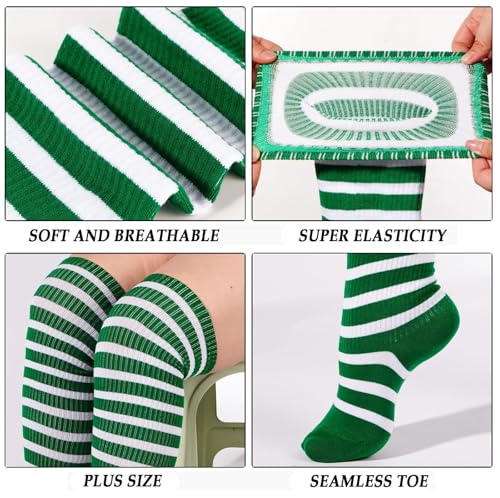 Image of Moon Wood Plus Size Thigh High Socks for Women Knit Cotton Extra Long Striped Over the Knee High Socks Leg Warmers