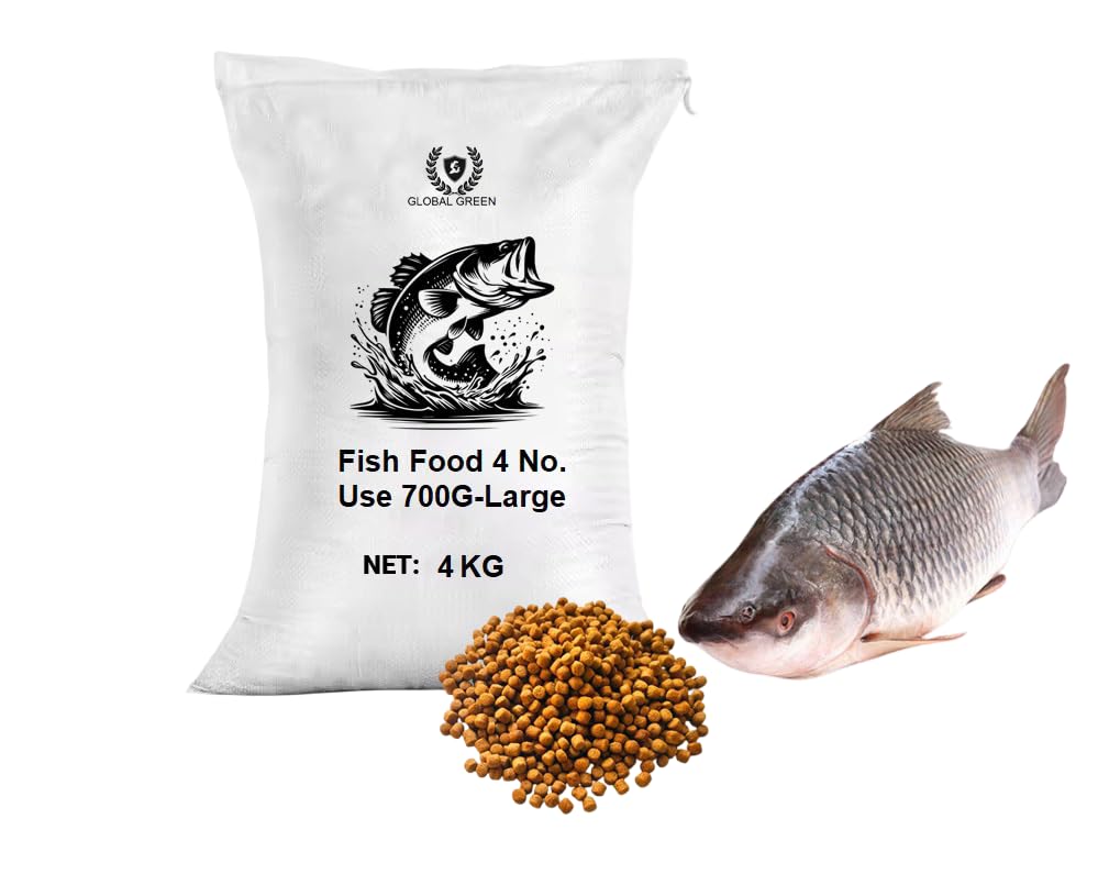 GLOBAL GREEN Fish Food for Large Fish | Fast Growing Pellets for Rohu, Pangash & Catla | High Protein Fish Food 4 KG Packet, Pallet Size 4mm-image-40