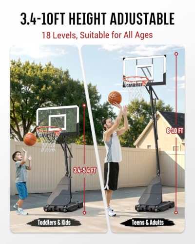 Image of Seray Basketball Hoop 40Inch Shatterproof Backboard, 3.4-10FT Height Adjustable, Rust-Resistant Poolside Goal, Portable Court for Adults /Kids, Indoor & Outdoor Rim
