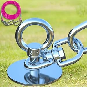 TOPKNOT Dog Tie Out Cable and Stake,(up to 200lbs) 360°Swivel Run Anchor,30FT Heavy Duty Cable- No Tangle,Dog Runner for Yard,Ideal for Outdoor Camping