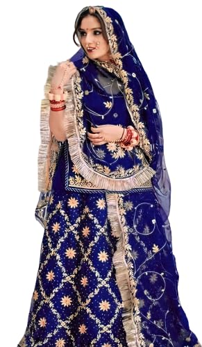 Image of Heavy Embroidery Work Semi Stitched Shimmer Silk Rajputi Poshak For Women Rajasthani Lehenga Choli