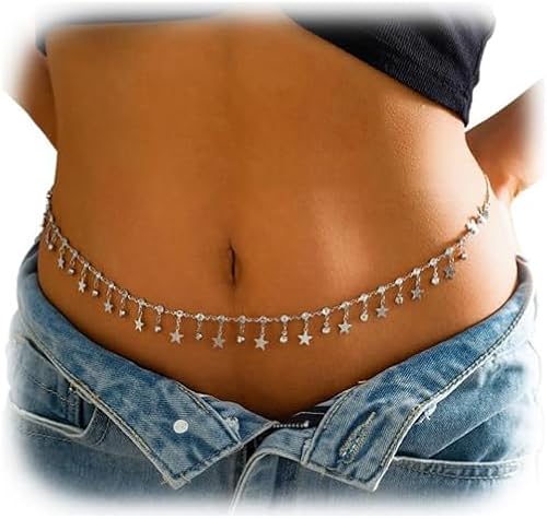 Sexy estrellas colgante de diamantes de imitación cadena de cintura cinturón verano estrella borla cadena cuerpo cadena festival rave vientre collar