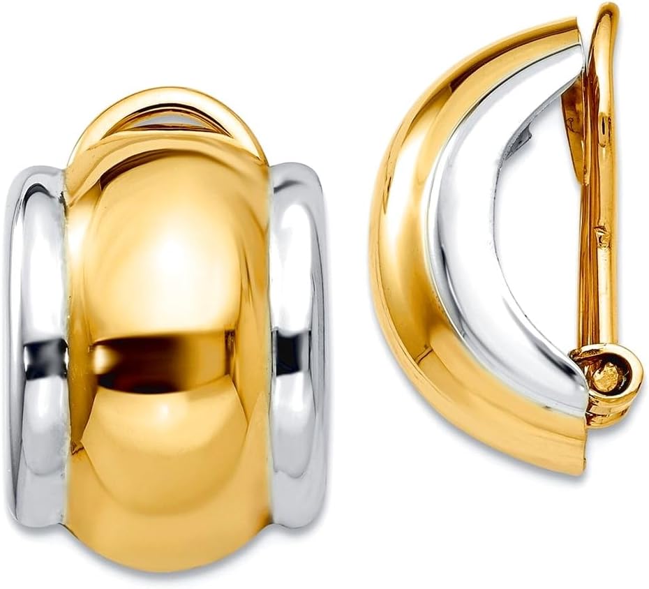 14k Two-Tone Polished Gold Omega Clip Non Pierced Earrings 16x12mm Wide Clip on Earring for Women