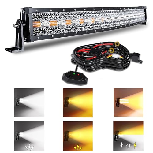 Image of 32Inch 180W Curved LED Light Bar White /Amber Flasing Six Strobe Modes