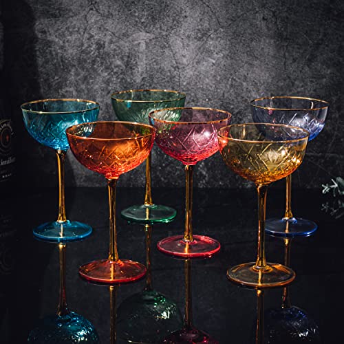 Vintage Art Deco Coupe For Champagne, Martini, Cocktails, Glasses | Set Of 6 | 7 Oz Classic Cocktail Glassware - Manhattan, Cosmopolitan, Sidecar, Crystal Speakeasy Style Saucer Goblets With Stems #TOP3
