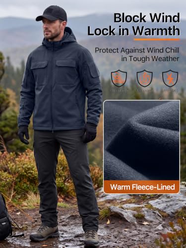 Image of FREE SOLDIER Men's Waterproof Softshell Jacket Fleece Lined Outdoor Jacket Tactical Military Hoodie Windbreaker