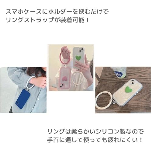 ハイハイ(Hi-High) スマホリングストラップ シリコン スマホ 落下防止 手首 おしゃれ かわいい 柔らかい 挟むだけ スマホリング ストラップ 韓国雑貨 (ハート型チャーム ブラック)
