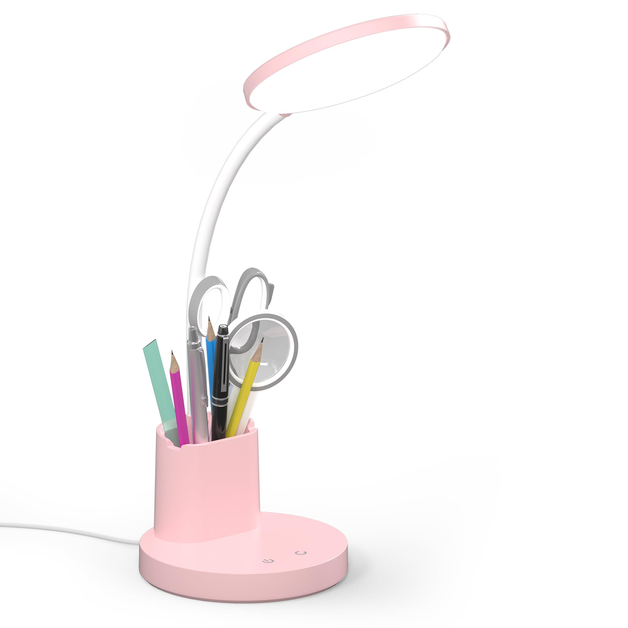 Schreibtischlampe, LED-Schreibtischlampen für Heimbüro, Touch-Tischlampe mit 3 Farbmodi, 360° verstellbarer Arm, dimmbare Schreibtischlampe mit Stifthalter, für Studentenwohnheim, Rosa