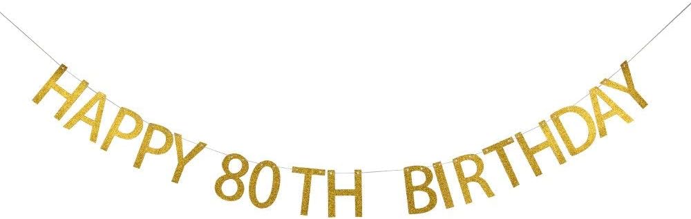 Losuya Happy 80th Birthday Banner Gold Glitter Letters Bunting Garlands 80th Birthday Anniversary Party Photo Prop Decor