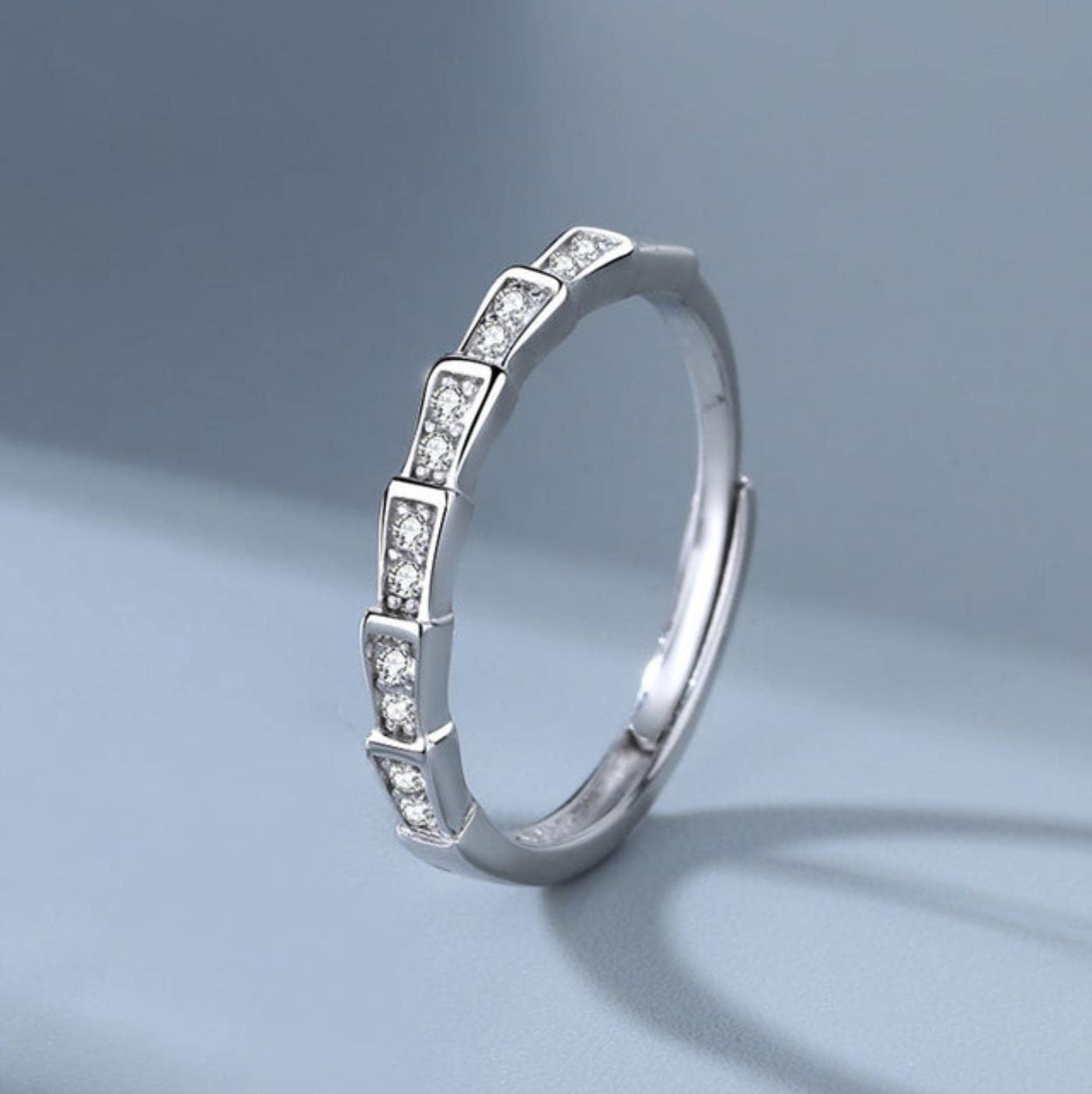 MAYIYAHO Silver Color Bamboo Snake-shaped Rings for Couple Party Gift Personality Adjustable Ring Inlaid Zircon Jewelry