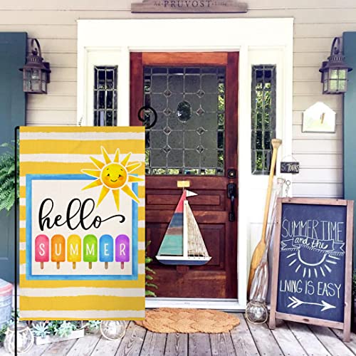 Hello Summer Beach Garden Flag 12X18 Vertical Double Sided Colorful Popsicle Holiday Outside Decorations Burlap Yard Flag Bw296 #TOP2