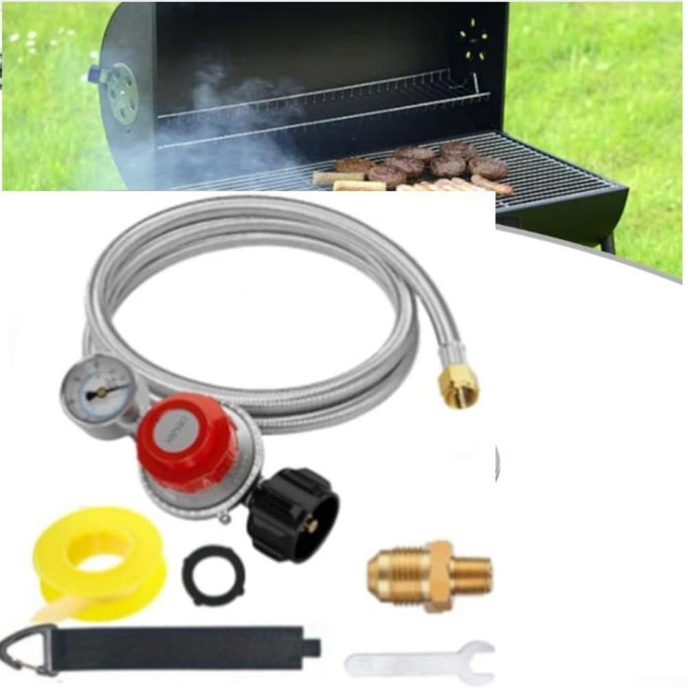 Regolatore di propano, 1,5 m, regolabile ad alta pressione, con manometro per barbecue e griglie per forno a GPL e fornello per controllo della pressione