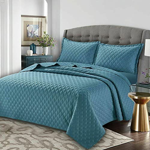 Best Linen Quilted Bedspreads Bed Throw 3 Pcs Embossed Coverlet Bedding Set Includes 1 Comforter & 2 Pillow Cases (Super King, Inspiration Blue) - Cosy Home Interiors Best Linen Quilted Bedspreads Bed Throw 3 Pcs Embossed Coverlet Bedding Set Includes 1 Comforter & 2 Pillow Cases (Super King, Inspiration Blue)